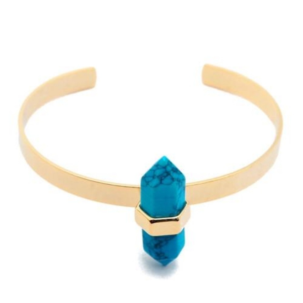 Jo Boutique Thin Cuff Bracelet Gold & Turquoise Faceted Stone